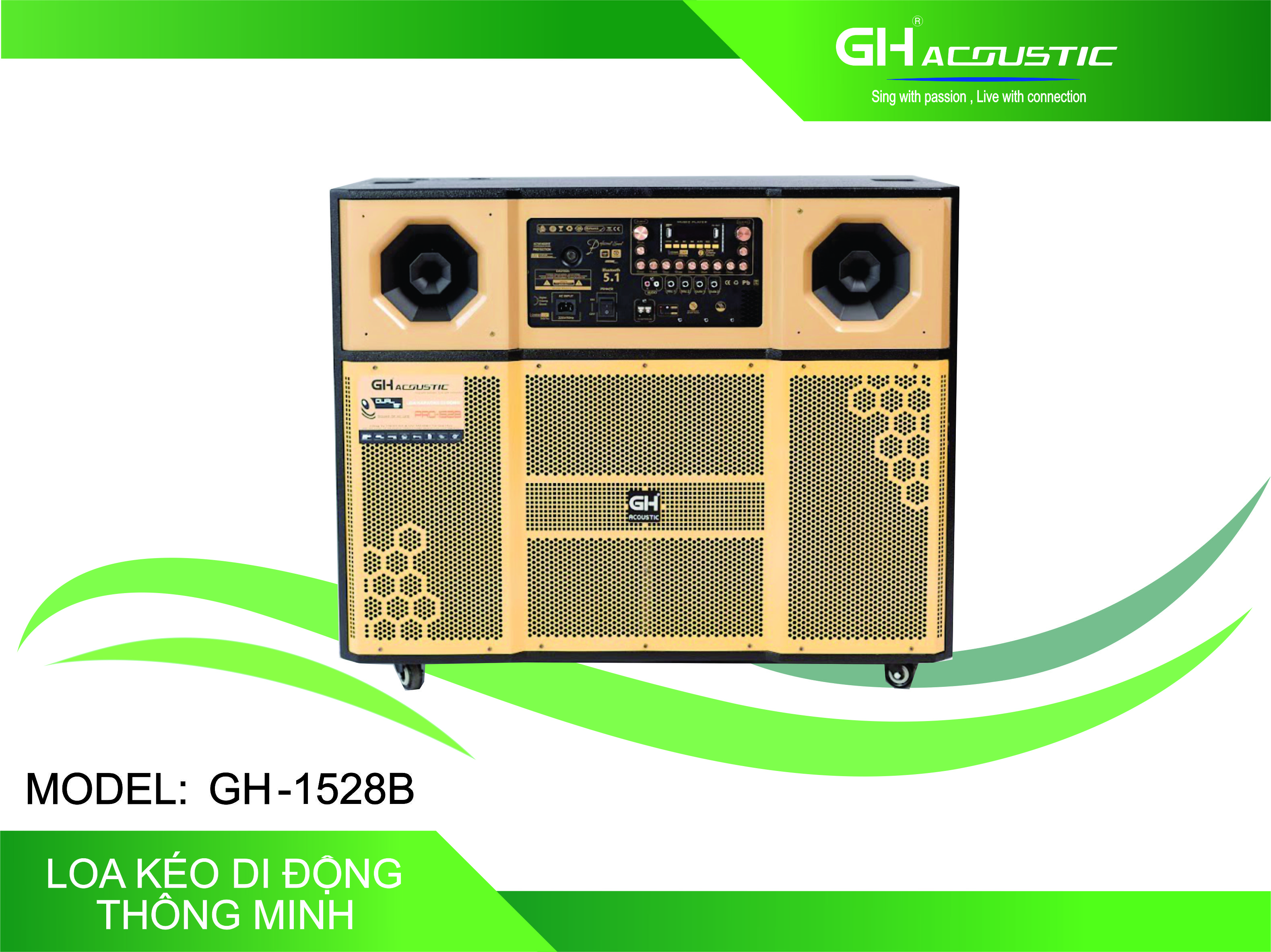 Loa kéo ngang GH 1528B - Bas đôi 40 cm